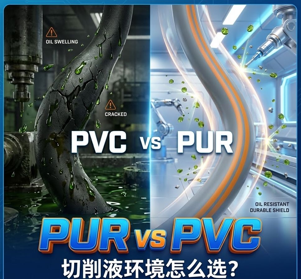 PUR vs PVC：機(jī)床切削液環(huán)境下，你的拖鏈電纜選對護(hù)套了嗎？