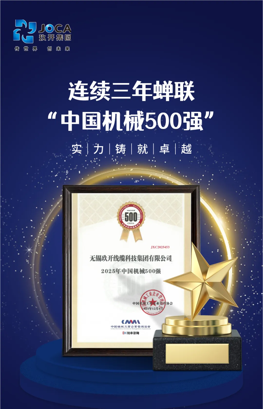 玖開集團(tuán)連續(xù)三年榮登“中國機(jī)械500強(qiáng)” 綜合實(shí)力再獲權(quán)威認(rèn)可